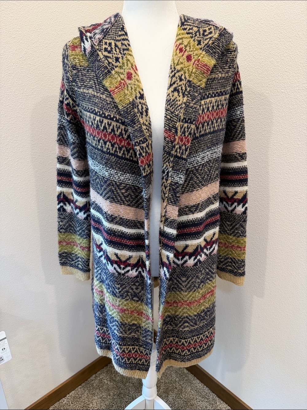 Women’s Ruff Hewn Hooded Open-Front Cardigan Sweater - Multi-colored Small